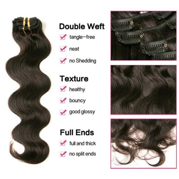 💥Body Wave Clip In Hair Extensions Real Human Hair 1 Set 7 Piece clip ins 100% - Picture 3 of 7